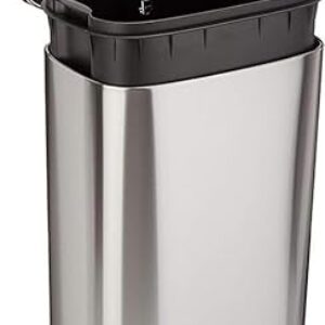 Amazon Basics Rectangular Kitchen Bin With Steel Bar Pedal, Soft-Closing Mechanism For Home and Office Use, 30 Litre/7.9 Gallon, Satin Nickel Finish