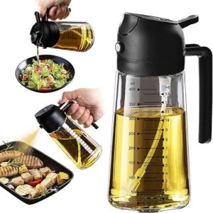 TrendPlain 16oz Olive Oil Dispenser Bottle for Kitchen - 2 in 1 Oil Dispenser and Oil Sprayer for Cooking, Air Fryer, Salad, 470ml Olive Oil Sprayer Black