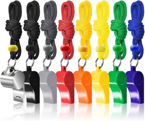 8-Pack Referee Whistles with Lanyards – Colorful & Durable
