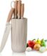 6-Piece Khaki Kitchen Knife Set with Universal Block – Sharp & Non-Stick