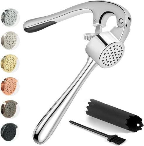 Premium Garlic Press Set with Silicone Peeler & Cleaning Brush