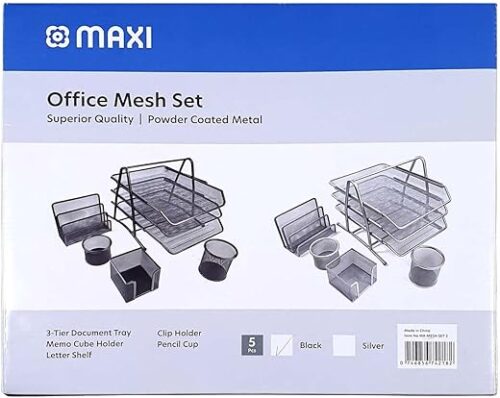Black Maxi Metal Mesh 5-Piece Executive Desk Organizer Set