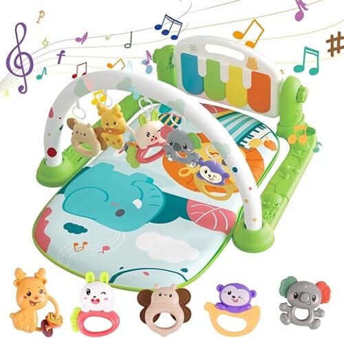 Musical Baby Gym Play Mat with Lights and Detachable Tummy Time Mat