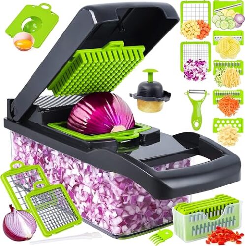 SNIFITAR 14-in-1 Vegetable Chopper with 8 Blades – Grey