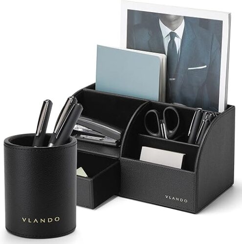 Vlando Desktop File Organizer with Drawer – Pack of 2 (Black)