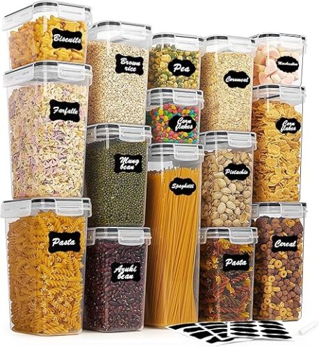 15PC BPA-Free Airtight Food Storage Containers with Lids and Labels